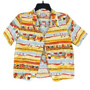 ICI Shirt Womens M Rayon Safari Collared Abstract Desert Boho Vintage‎ 90s